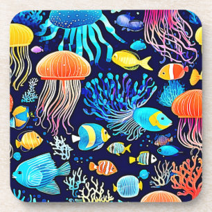 Dessous-de-verre Jellyfish & Fish : Plaisir marin profond