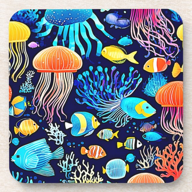 Dessous-de-verre Jellyfish & Fish : Plaisir marin profond (Devant)