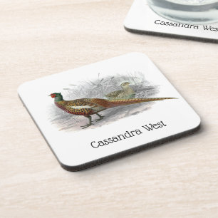 Dessous-de-verre Jeu de faisan vintage Couleur de dessin d'oiseau #