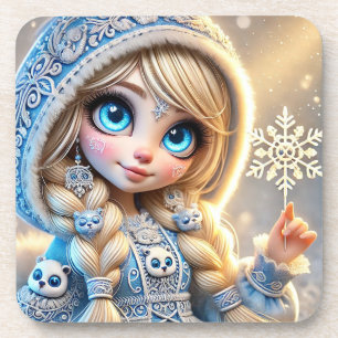 Dessous-de-verre Jeune fille des neiges avec flocon de neige scinti