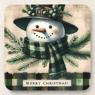Dessous-de-verre Joli bonhomme de neige de Noël vert