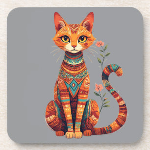 Dessous-de-verre Joli chat artistique avec branche florale
