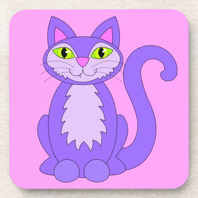 Dessous-de-verre Joli Chat de Dessin Animé Souriant Chat à Dent Pro (Devant)