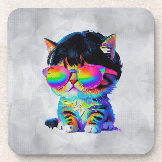 Dessous-de-verre Joli Chat Drôle Smol (Peinture No. 1) (Devant)