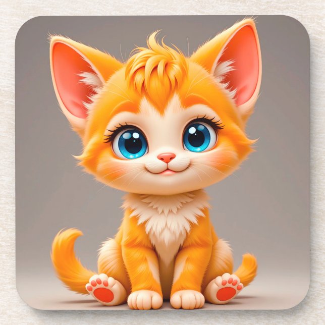 Dessous-de-verre Joli Chaton Orange Dessin Animé (Devant)