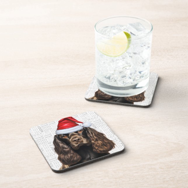 Dessous-de-verre Joli Cocker Brown Spaniel Père Noël Chien vacances (Côté Droit)