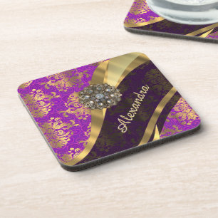 Dessous-de-verre Joli corps personnalisé violet poupée damassé
