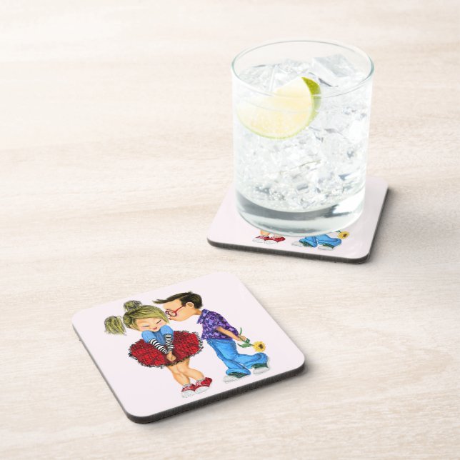 Dessous-de-verre Joli Couple Romantique - Amour - Baiser (Côté Droit)