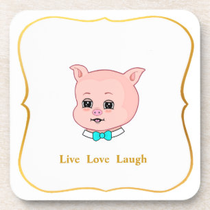 Dessous-de-verre Joli coussin de porc et calligraphie sur fond blan