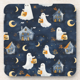 Dessous-de-verre Joli design Halloween avec fantômes et citrouille