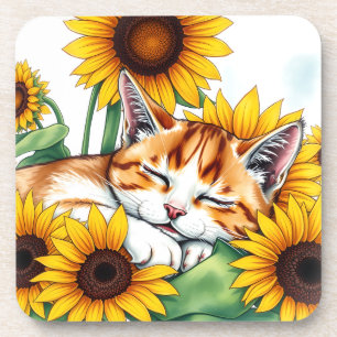 Dessous-de-verre Joli Kitten Endormi et Tournesols