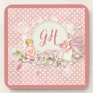 Dessous-de-verre Joli & Mignon Monogramme Rose à pois Féminin