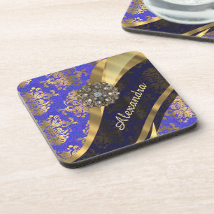 Dessous-de-verre Joli modèle personnalisé girly bleu damask