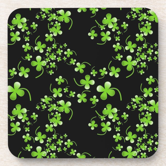 Dessous-de-verre Joli motif Shamrock, vert sur accessoire noir (Devant)