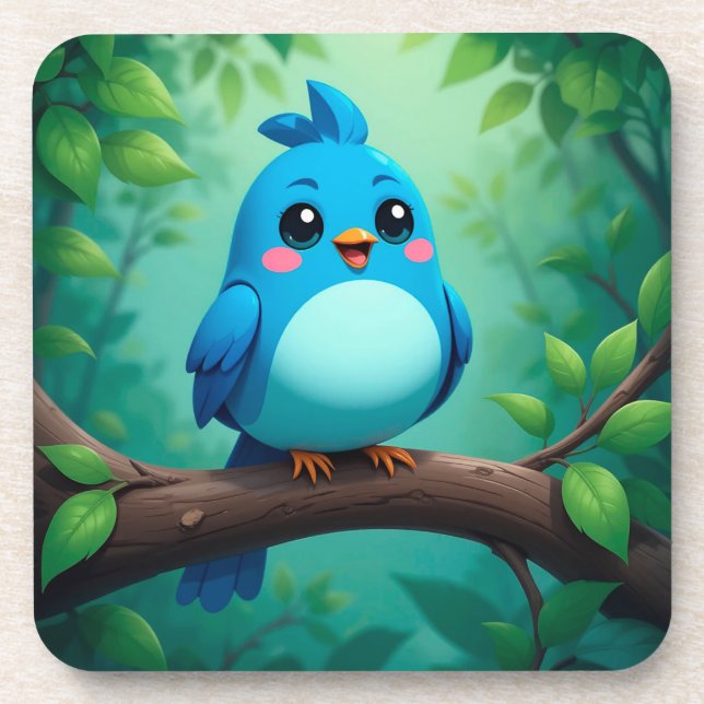Dessous-de-verre Joli Oiseau Bleu de Dessin Animé (Devant)