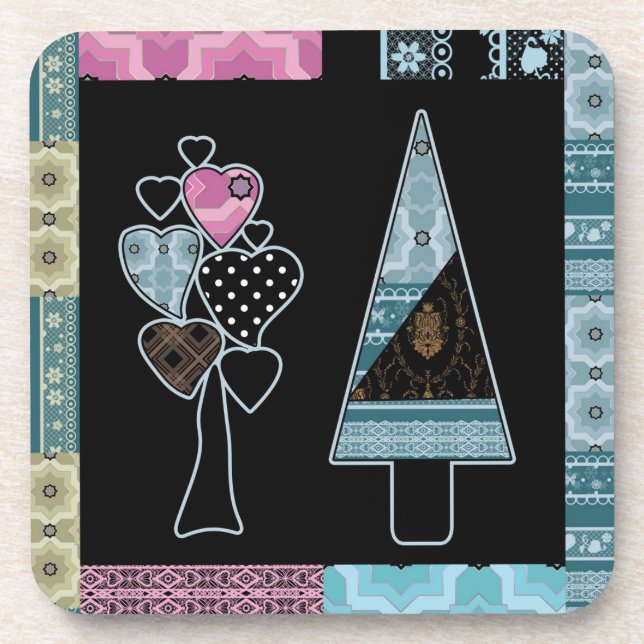 Dessous-de-verre Joli patchwork quadrilting arbre formes abstraites (Devant)