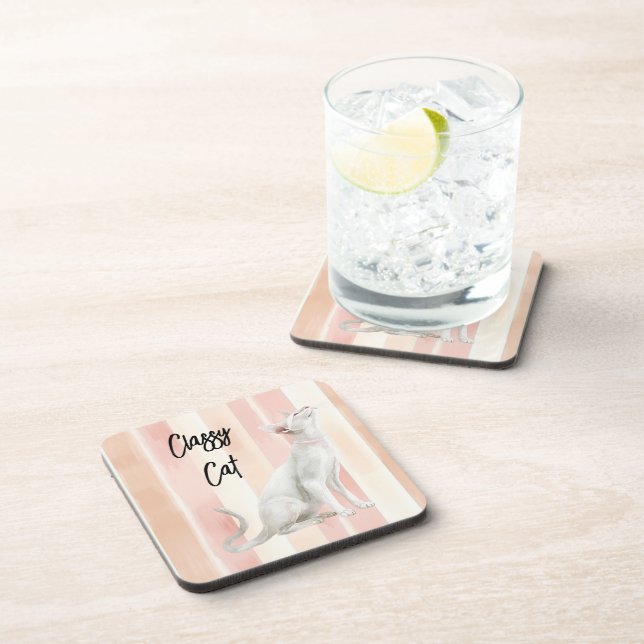 Dessous-de-verre Joli Peach Pink Crème raypes Chat (Côté Droit)