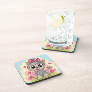 Dessous-de-verre Joli puppy lustré ensemble de capuchons de boisson