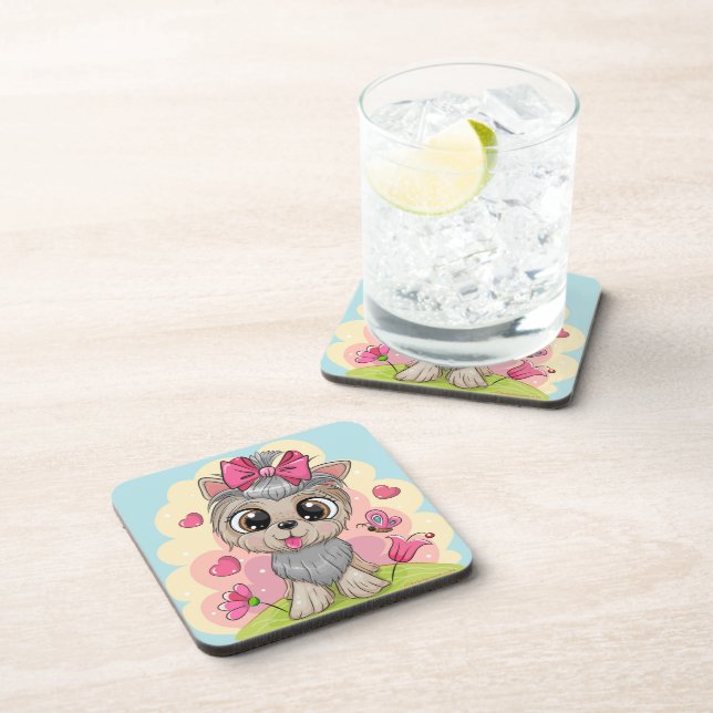 Dessous-de-verre Joli puppy lustré ensemble de capuchons de boisson (Côté Droit)