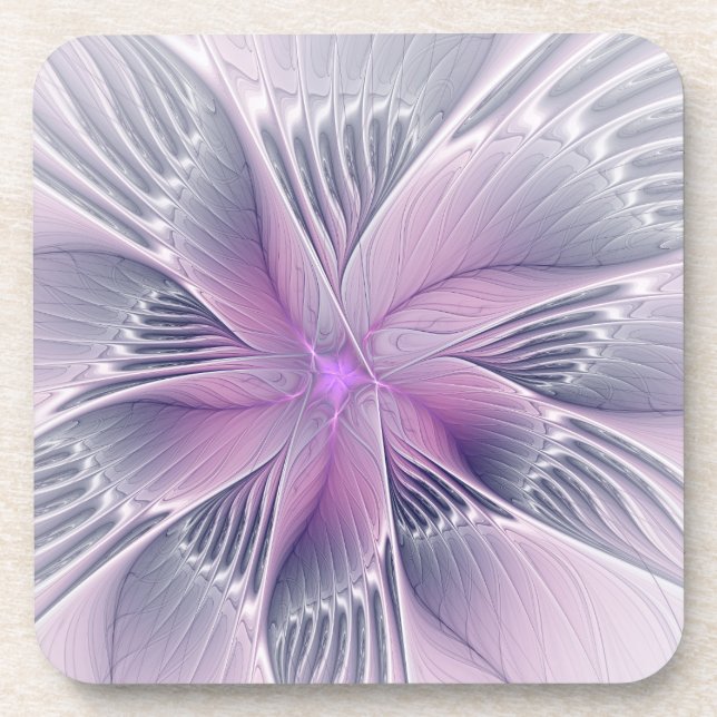 Dessous-de-verre Joli rose Fleur Moderne Abstrait Fractal Art (Devant)