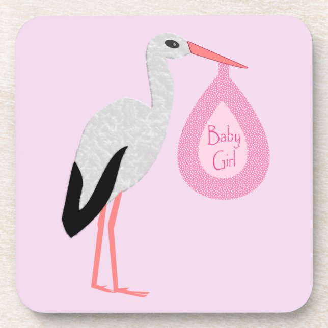 Dessous-de-verre Jolie chatte rose bébé fille Stork (Devant)