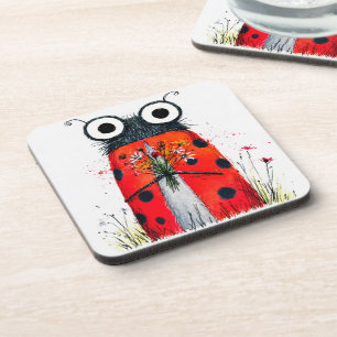 Dessous-de-verre Jolie coccinelle tenant un bouquet de fleurs sauva