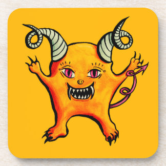 Dessous-de-verre Jolie corne démon caricature Monster Enfants Jaune