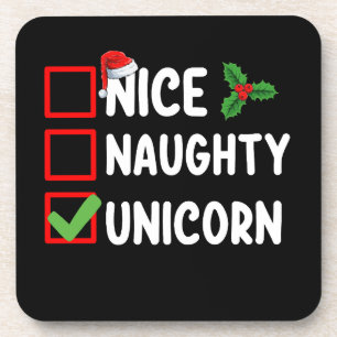 Dessous-de-verre Jolie licorne méchante liste de fêtes de Noël