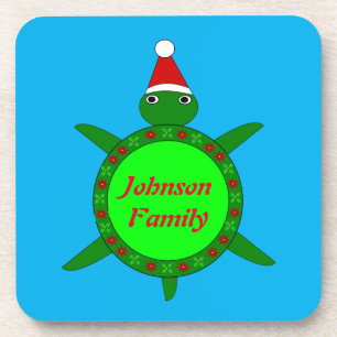 Dessous-de-verre Jolie tortue de Noël avec coquille de fleurs perso