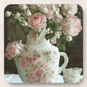 Dessous-de-verre Jolies roses roses en Chine antique Vintage Teapot