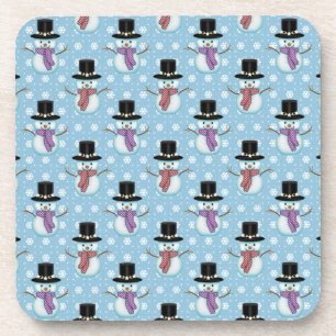 Dessous-de-verre Jolis bonshommes de neige sur motif bleu pâle