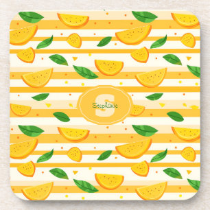 Dessous-de-verre Jouer Motif de tranche orange avec Feuilles verts