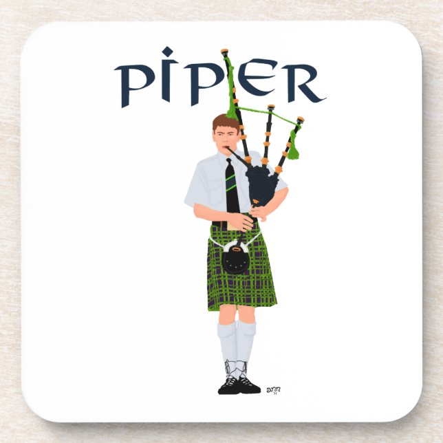 Dessous-de-verre Joueur de cornemuse - Kilt vert (Devant)