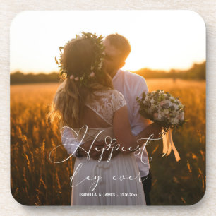 Dessous-de-verre Jour le plus heureux Élégant Calligraphie Mariage