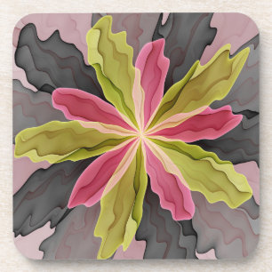 Dessous-de-verre Joy, Vert rose Anthracite Imaginaire Fleur Fractal