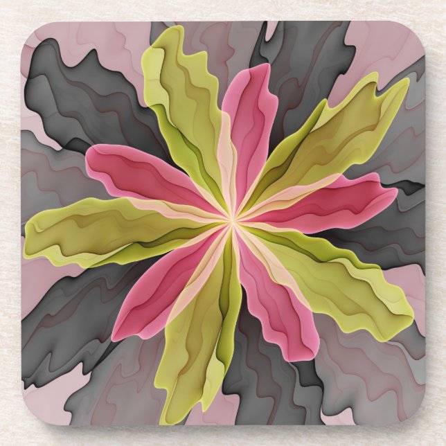 Dessous-de-verre Joy, Vert rose Anthracite Imaginaire Fleur Fractal (Devant)
