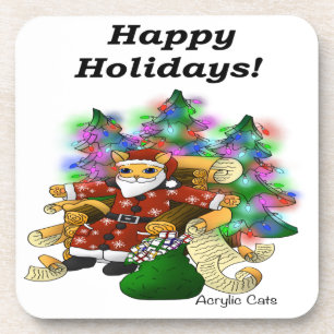 Dessous-de-verre Joyeuses fêtes Noël Père Noël Chat