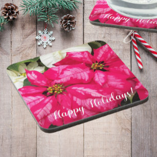 Dessous-de-verre Joyeuses vacances Pink Poinsettias Floral