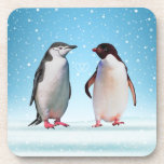 Dessous-de-verre Joyeux couple de pingouins et coeurs<br><div class="desc">Joyeux couple de pingouins et coeurs sur bleu clair.</div>