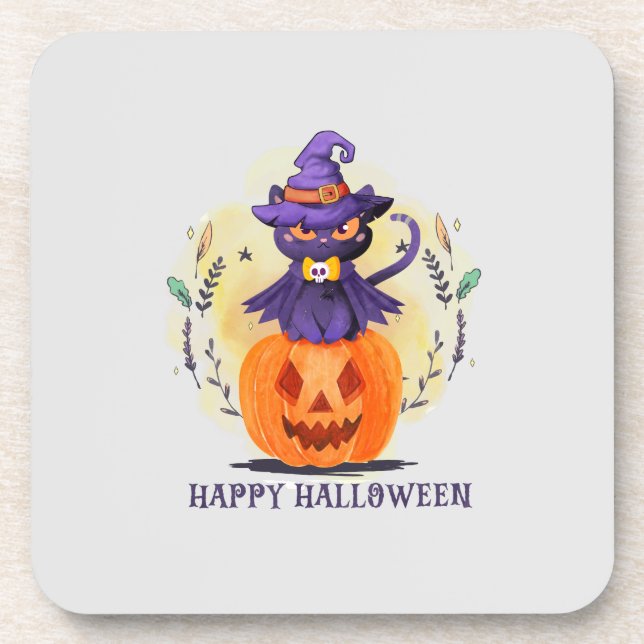Dessous-de-verre Joyeux Halloween - Chat noir sorcier (Devant)