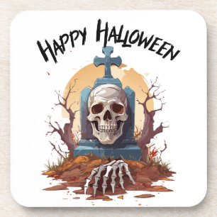 Dessous-de-verre Joyeux Halloween Tête de Pierre et Squelette