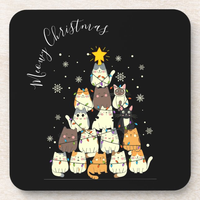 Dessous-de-verre Joyeux Noël Arbre à Chat (Devant)