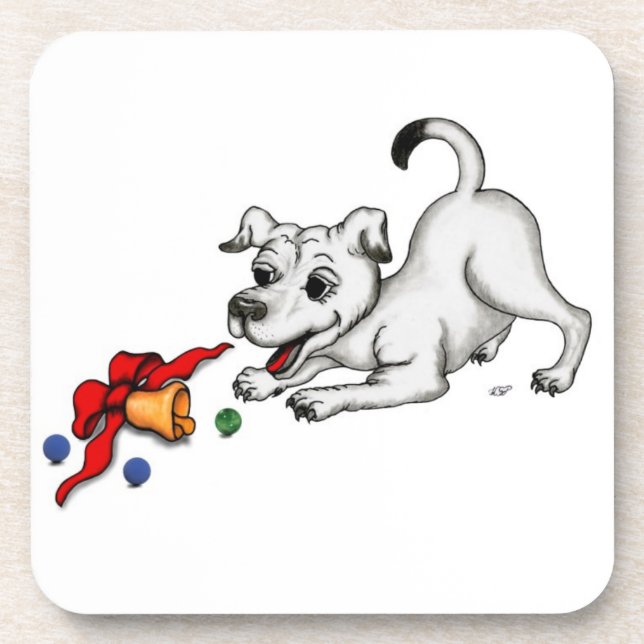 Dessous-de-verre Joyeux Noël ! Chiot avec Bell et Ball (Devant)