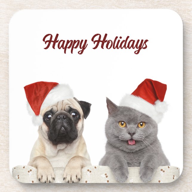 Dessous-de-verre Joyeux Noël de chat et chien (Devant)