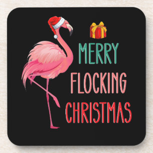 Dessous-de-verre Joyeux Noël de troupeau drôle de flamant rose de v
