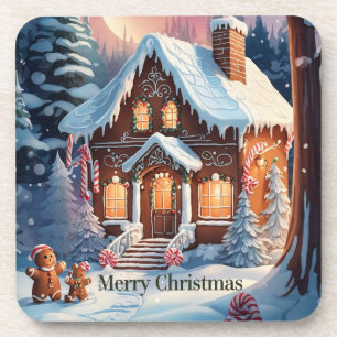 Dessous-de-verre Joyeux Noël Maison en Pain d'Épices Neige Vintage
