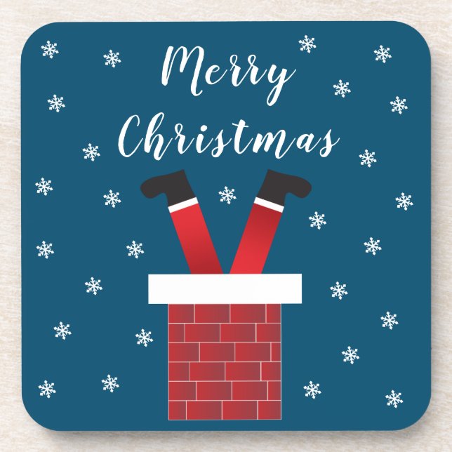 Dessous-de-verre Joyeux Noël Père Noël Coincé Dans Une Cheminée (Devant)