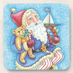 Dessous-de-verre Joyeux Noël, Père Noël sur boule de neige avec des