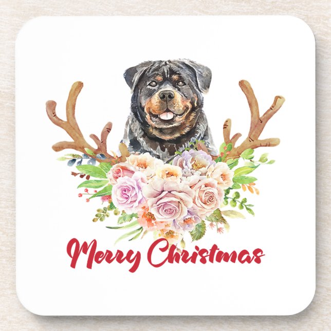 Dessous-de-verre Joyeux Noël Rottweiler Chien renne Xmas Chien (Devant)
