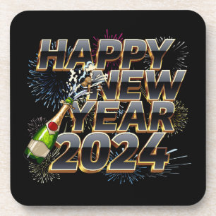 Dessous-de-verre Joyeux Nouvel An 2024 Élégante fête de la Saint-Sy